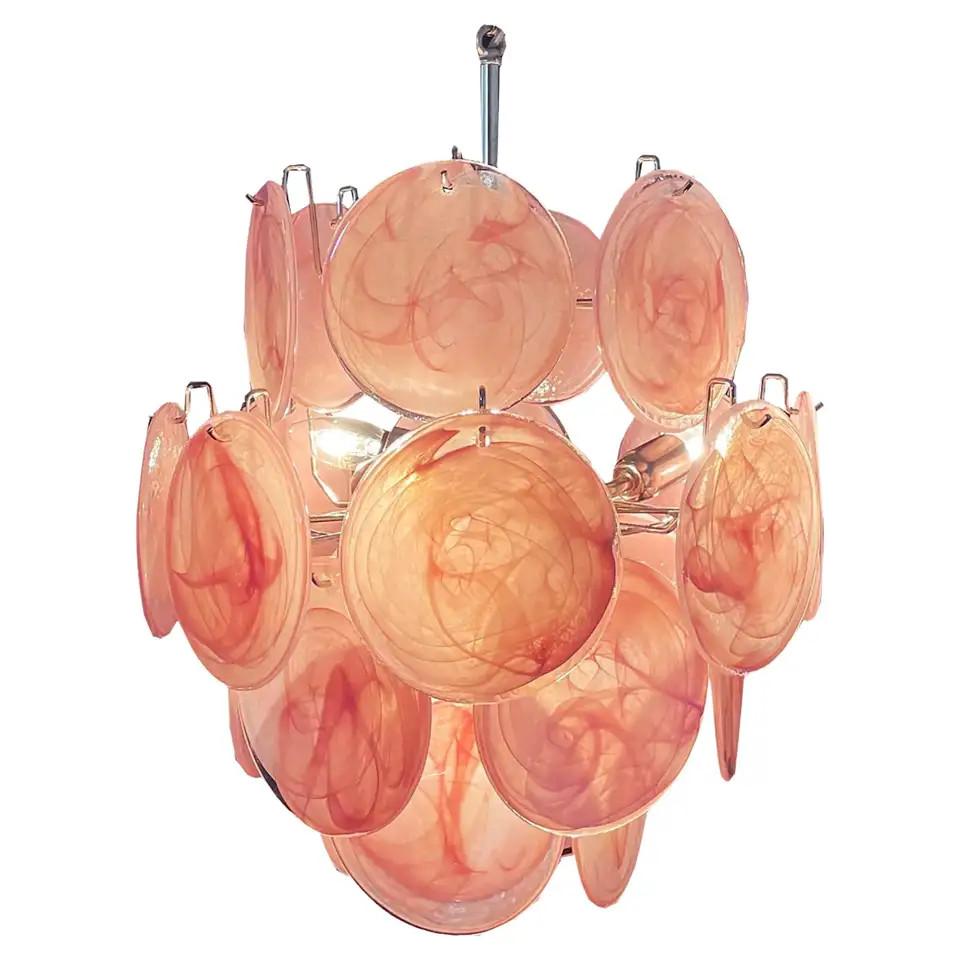 Italia Murano Chandeliers, 24 Pink Disks | 1stDibs