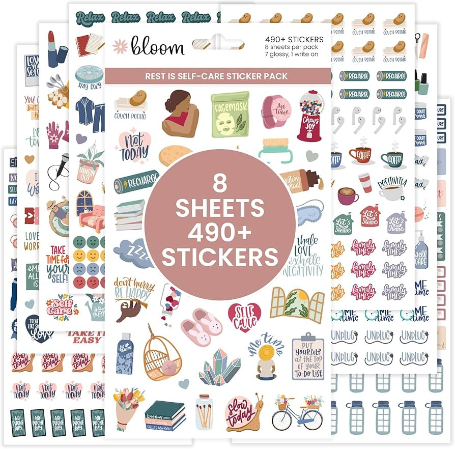 bloom daily planners Rest is Self-Care Planner Sticker Pack - 8 Sheets / 490+ Stickers - Relaxati... | Amazon (US)