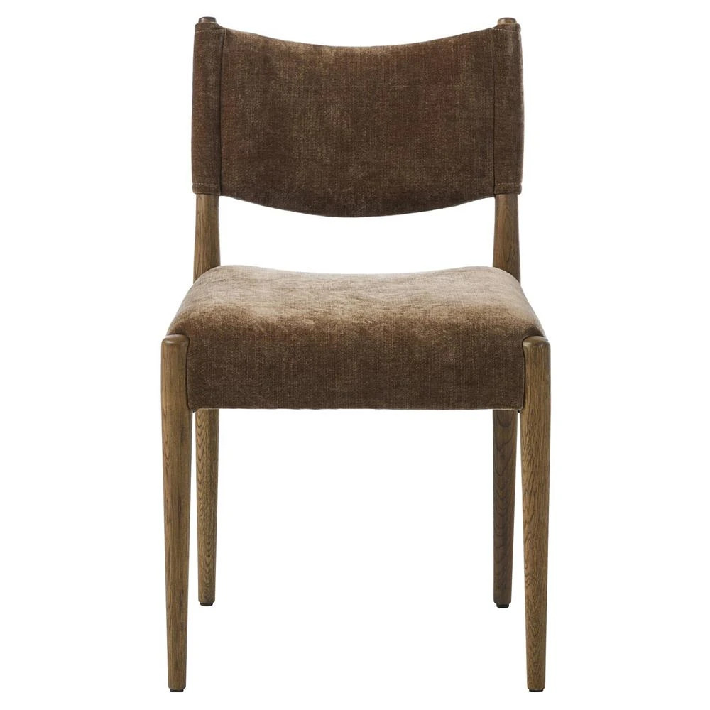 Odelia Modern Classic Brown Velvet Oak Wood Dining Chair | Kathy Kuo Home