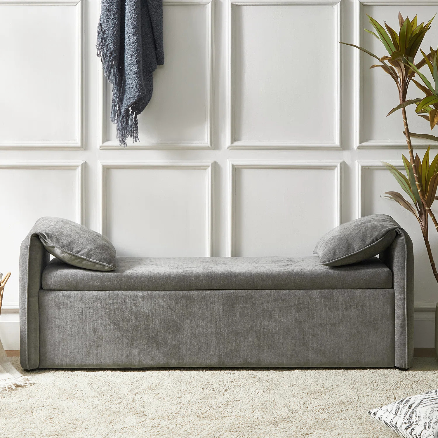 Modern 61'' W Renaldo Upholstered Storage Bench with Pillows Designed to Resemble Elephant Ears | Wayfair North America