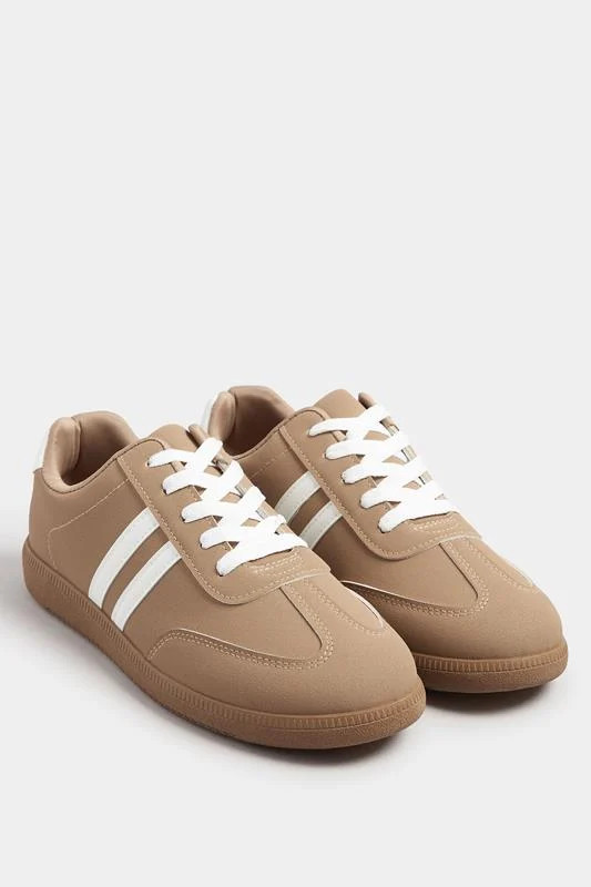 Mocha Brown Retro Stripe Trainers In Extra Wide EEE Fit | Yours Clothing UK