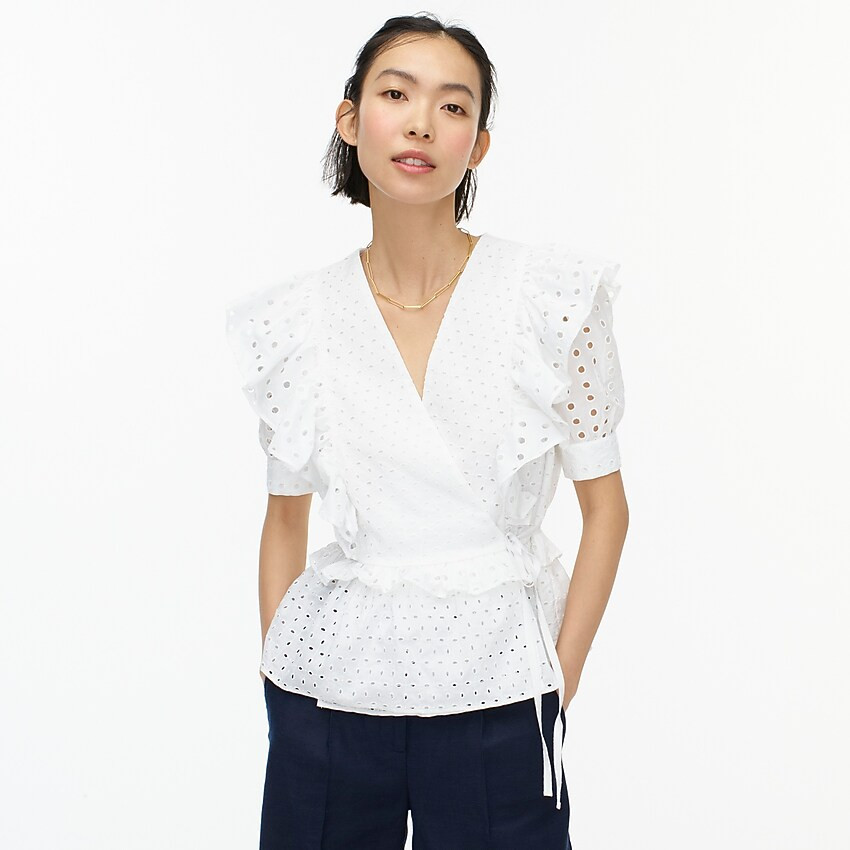 Ruffle wrap top in eyelet | J. Crew US