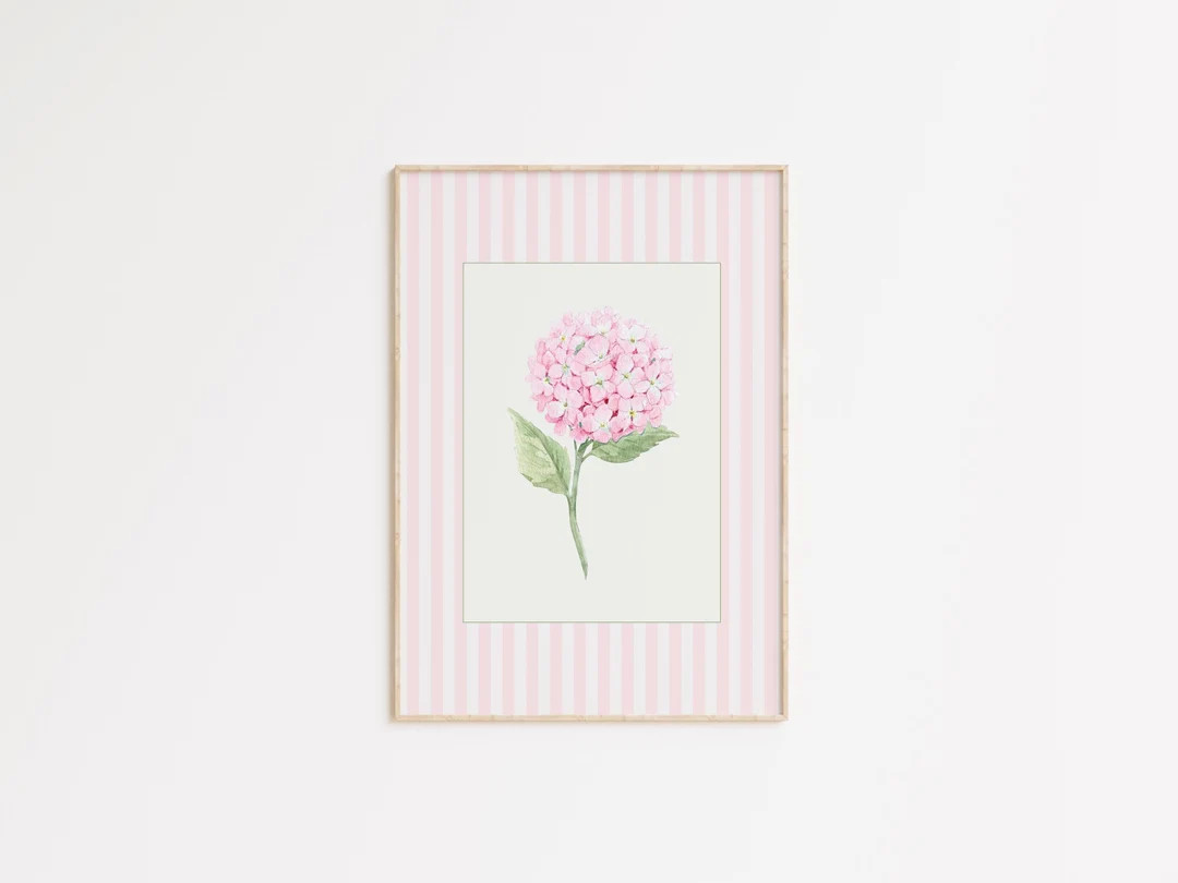 Pink Hydrangea Watercolor Print, Grandmillennial Print, Coastal Granddaughter Wall Decor, Botanic... | Etsy (US)