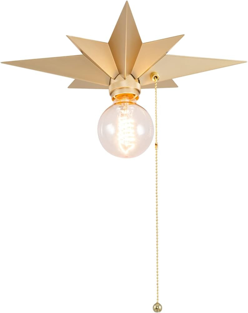 VILUXY Flush Mount Ceiling Light, Brass Star Light Fixtures Ceiling with Pull Chain On/Off Switch... | Amazon (US)