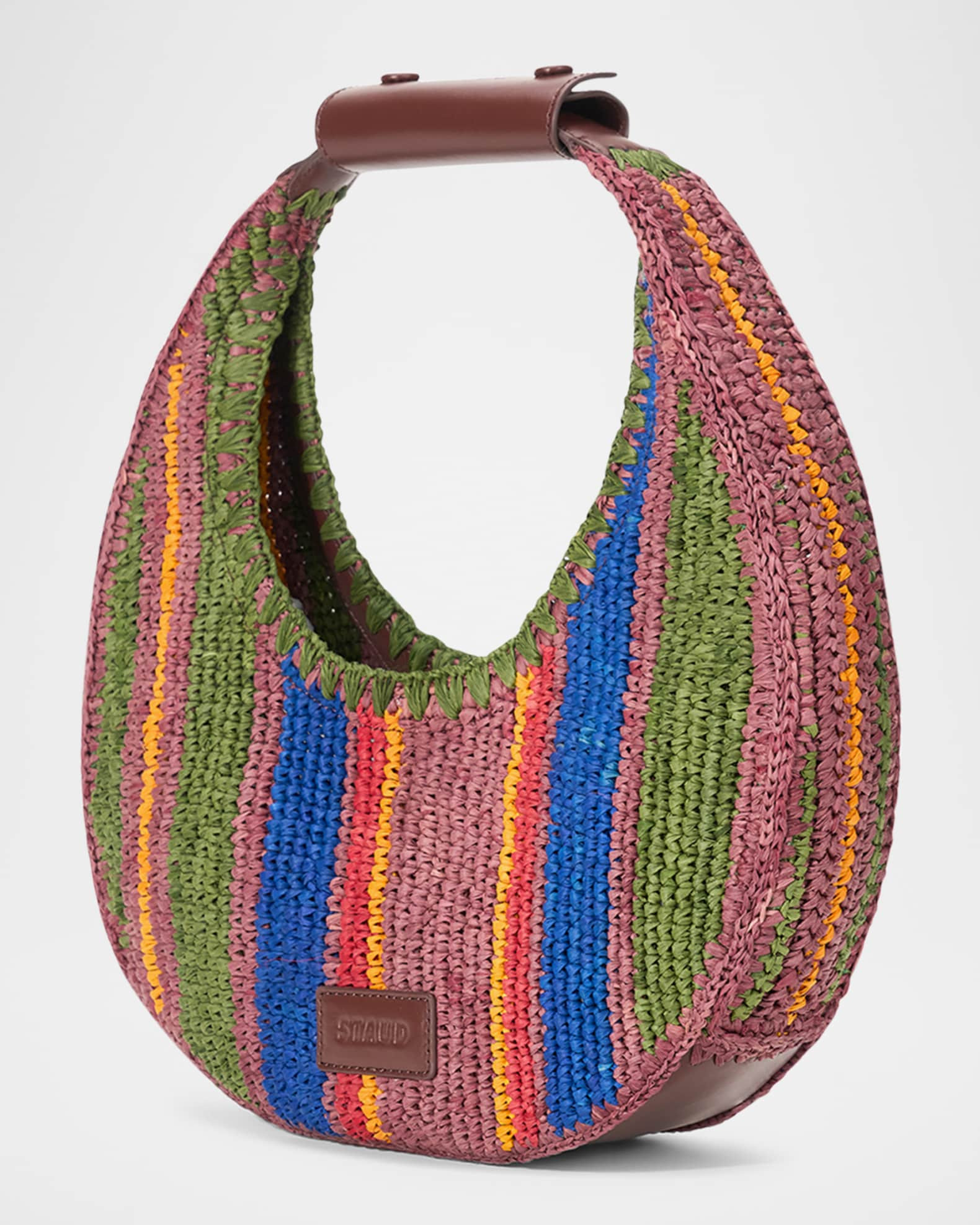 Moon Multicolor Striped Raffia Shoulder Bag | Neiman Marcus