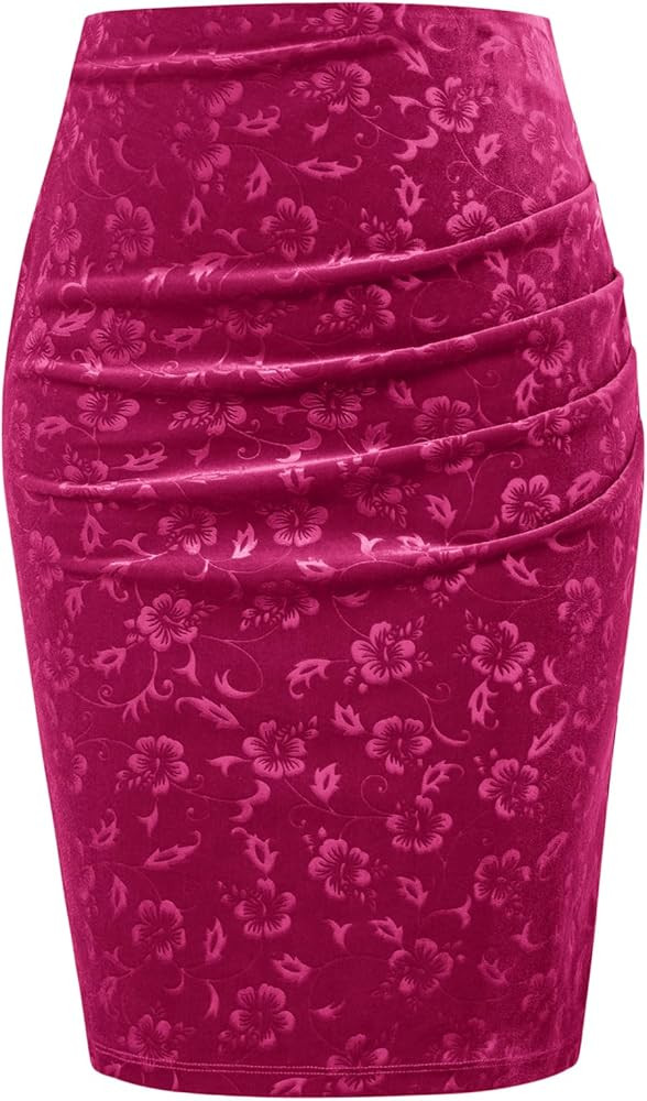 GRACE KARIN Womens Elegant Ruched Skirts Satin Knee Length Slim Fit Business Skirt | Amazon (US)