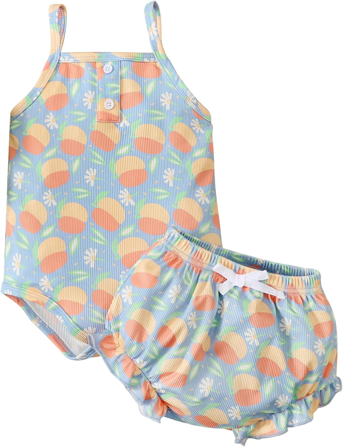 Newborn Baby Girl Sleeveless Short Sets Strap Romper Ruffle Shorts Outfits 0-12M | Amazon (US)