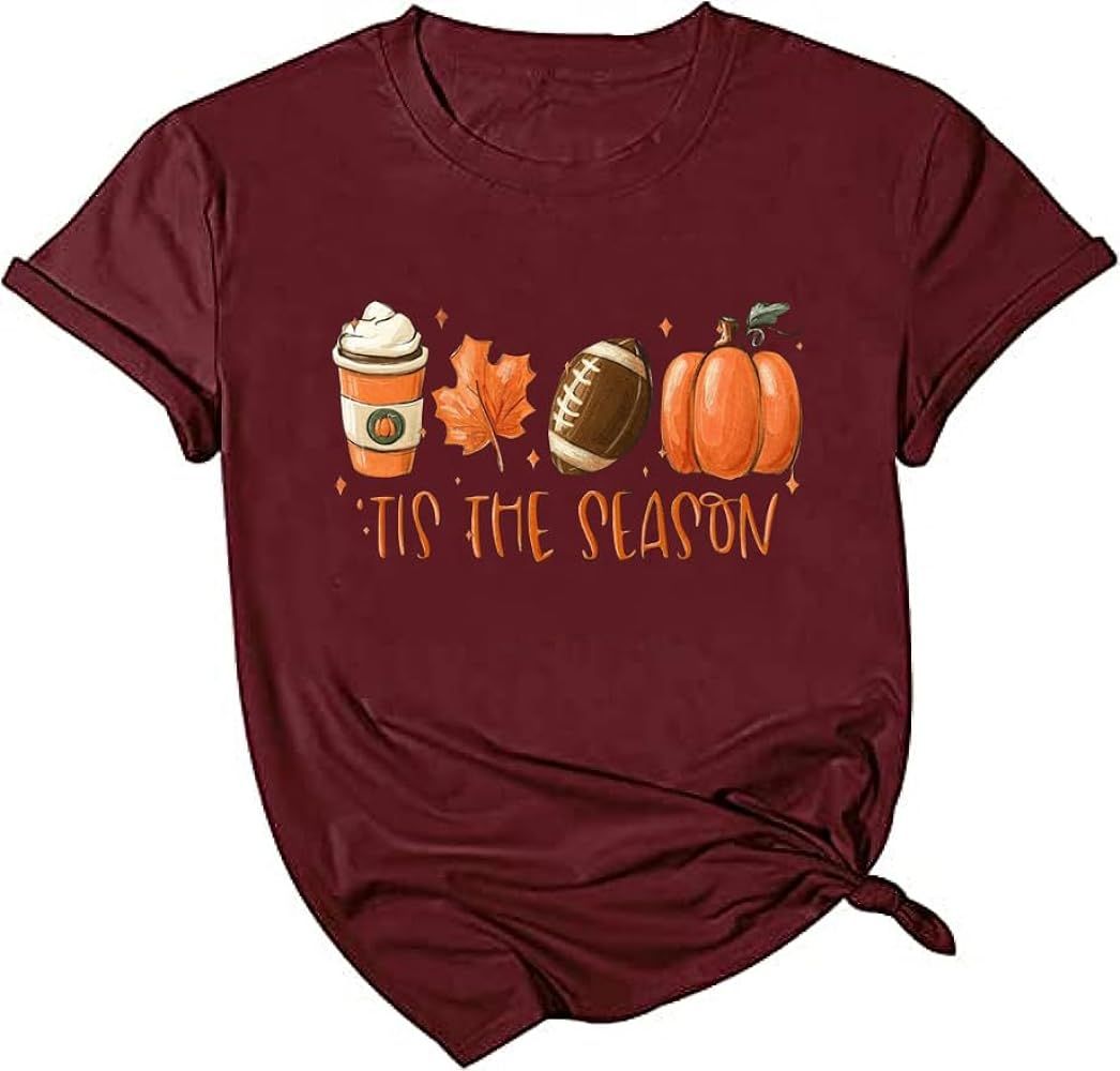 SUEOSU Fall T-Shirt for Women Halloween Pumpkin Shirt Thanksgiving Family Funny Turkey Graphic Sh... | Amazon (US)