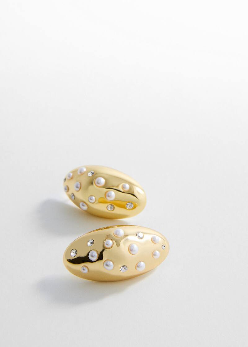 Oval pearl-detail earrings | MANGO (US)