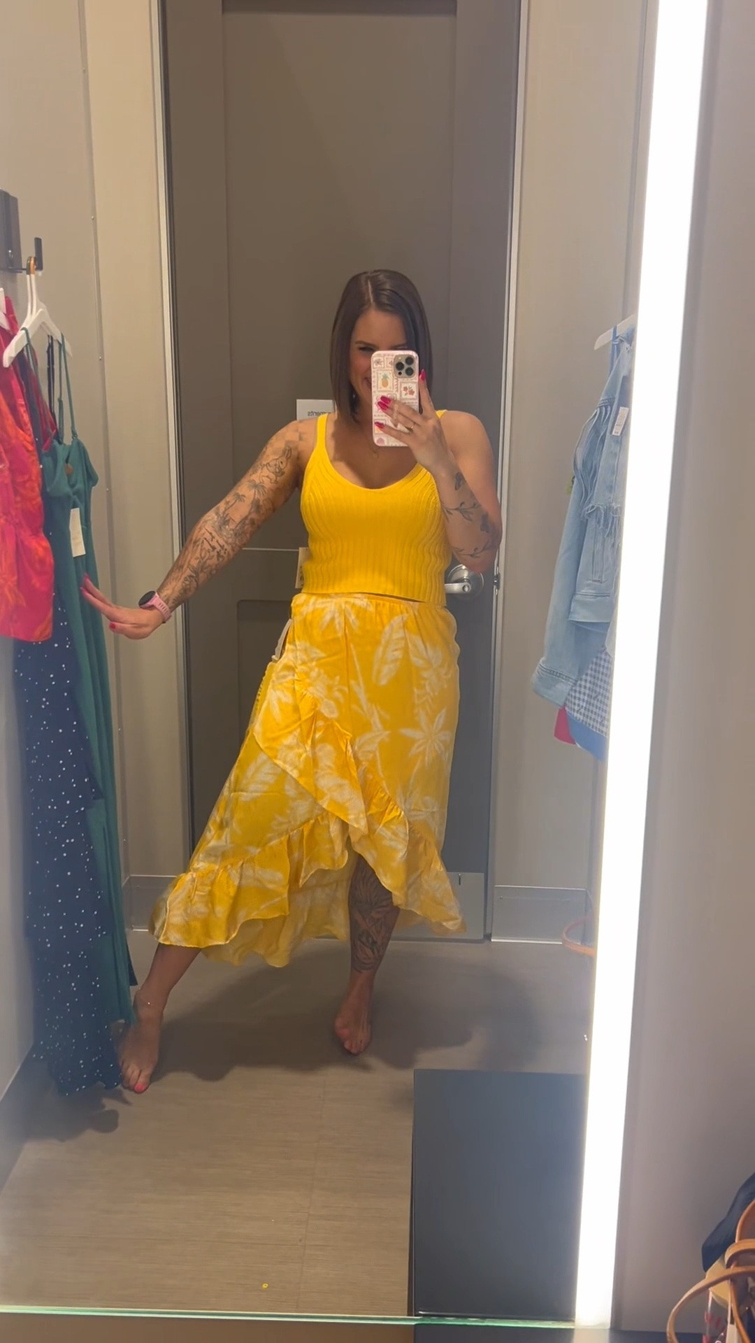 The prettiest yellow set. Perfect for a beach vacation or just summer in general. I’m wearing a small in both.