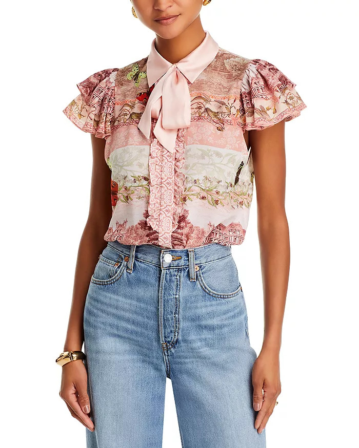 Alice and Olivia Minda Silk Ruffle Sleeve Blouse Back to results -  Women - Bloomingdale's | Bloomingdale's (US)