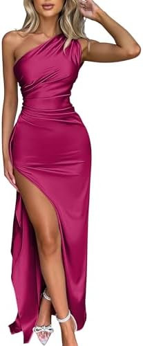 Memoriesea Women's Sexy One Shoulder High Split Cocktail Wedding Party Maxi Dress | Amazon (US)