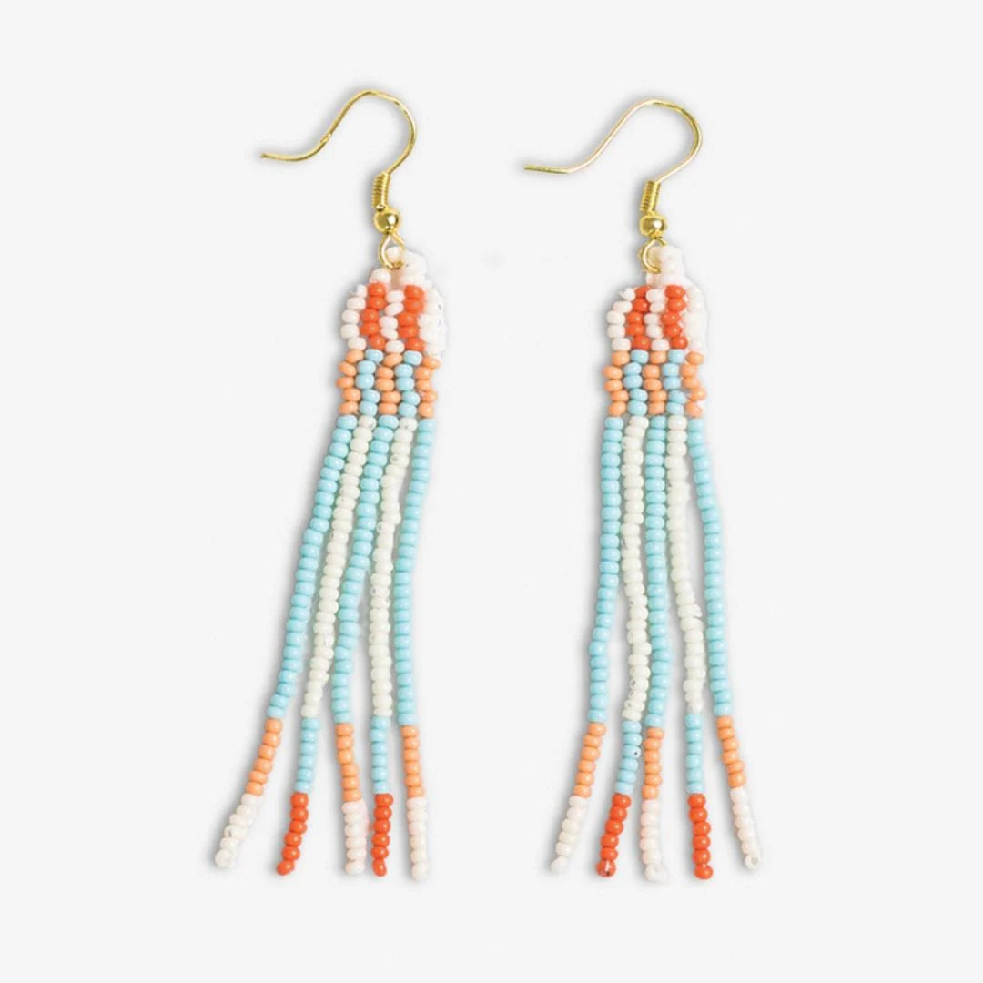 Melissa Alternating Two Color Grids Petite Beaded Fringe Earrings Amalfi | INK+ALLOY