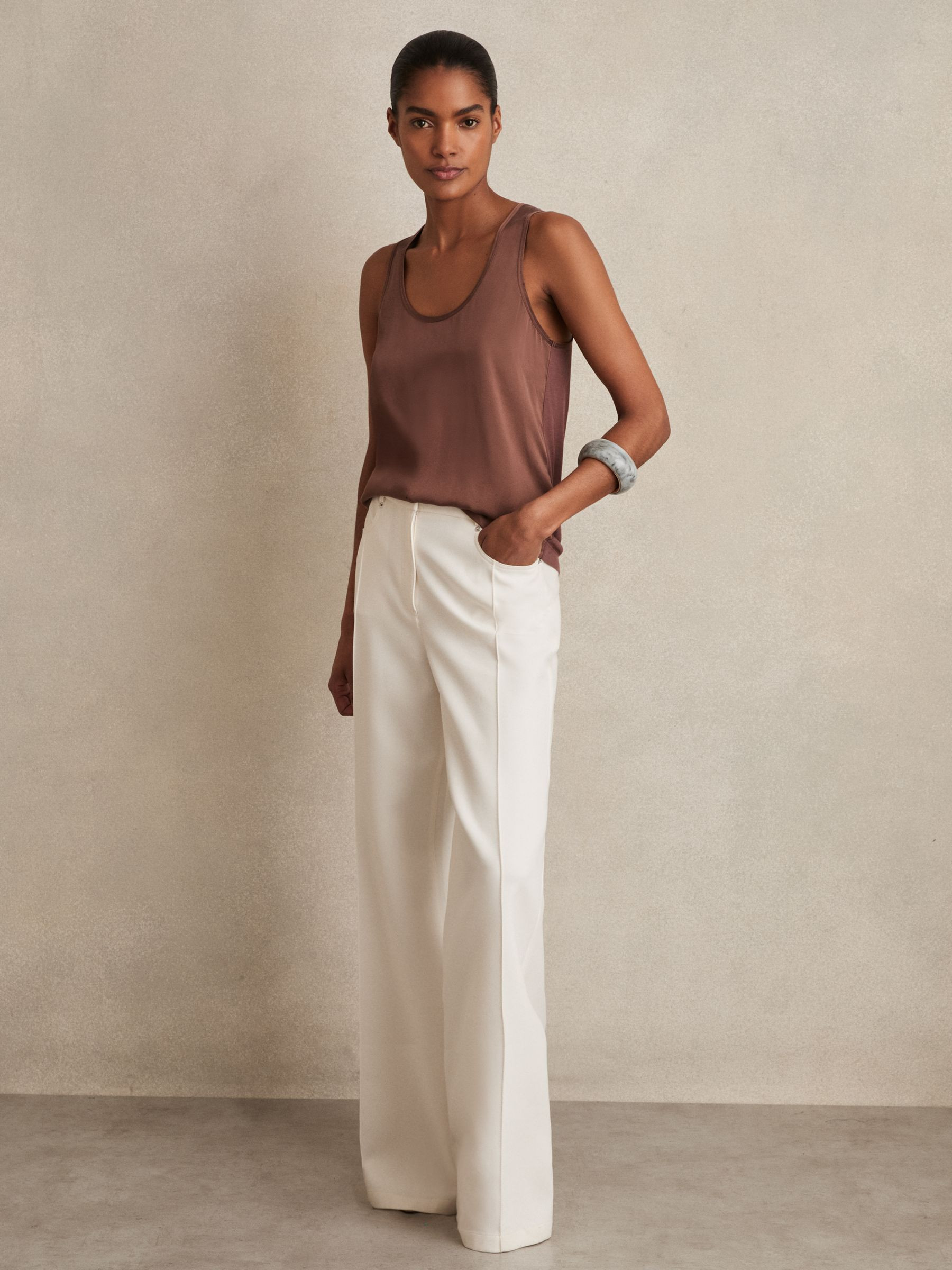 Silk-Front Cami Top in Mocha Brown | Reiss UK