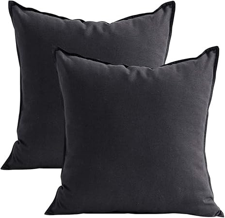 Jeanerlor Set of 2 20"x20" Pillowcase Dark Grey Cousion Cover Natural Cotton Linen with Unique De... | Amazon (US)