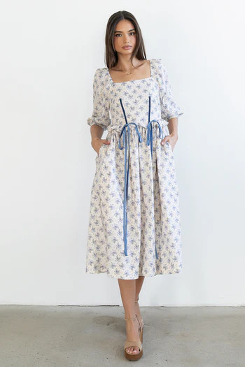 Gloria Floral Midi Dress in Ecru | Böhme US