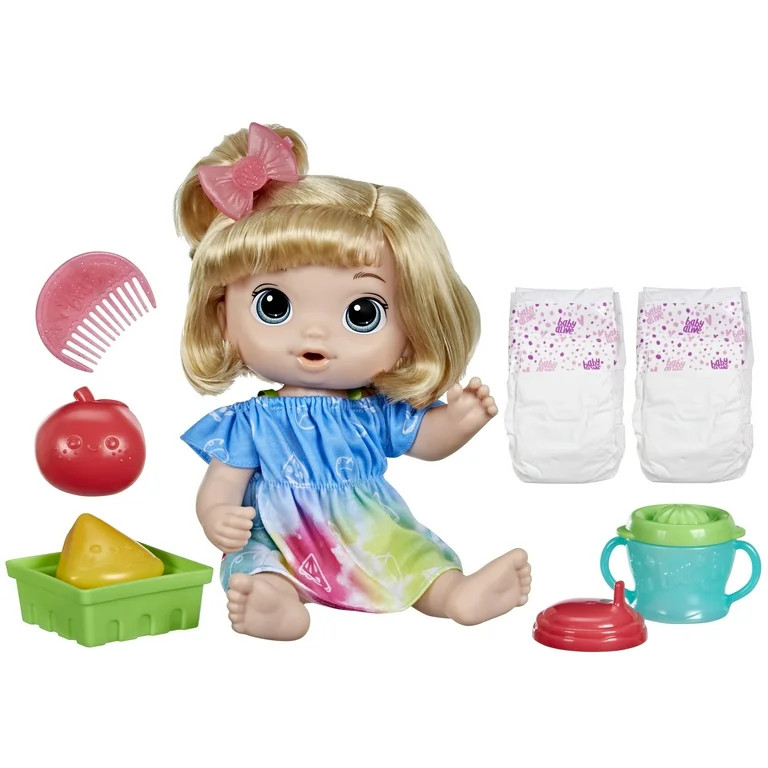 Baby Alive Fruity Sips Doll, Apple Baby Doll with Pretend Juicer Toy, Blonde Hair, Drinks & Wets,... | Walmart (US)
