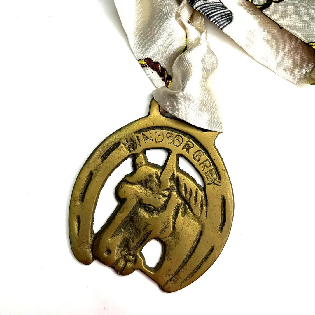 Windsor Grey Large Brass Horse Medallion With Horseshoe on Satin Scarf - Etsy | Etsy (US)