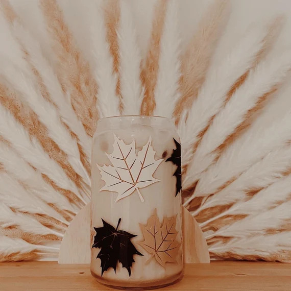 Fall Leaves Glass Cup | Iced Coffee Cup | Beer Can Glass | Etsy (US)
