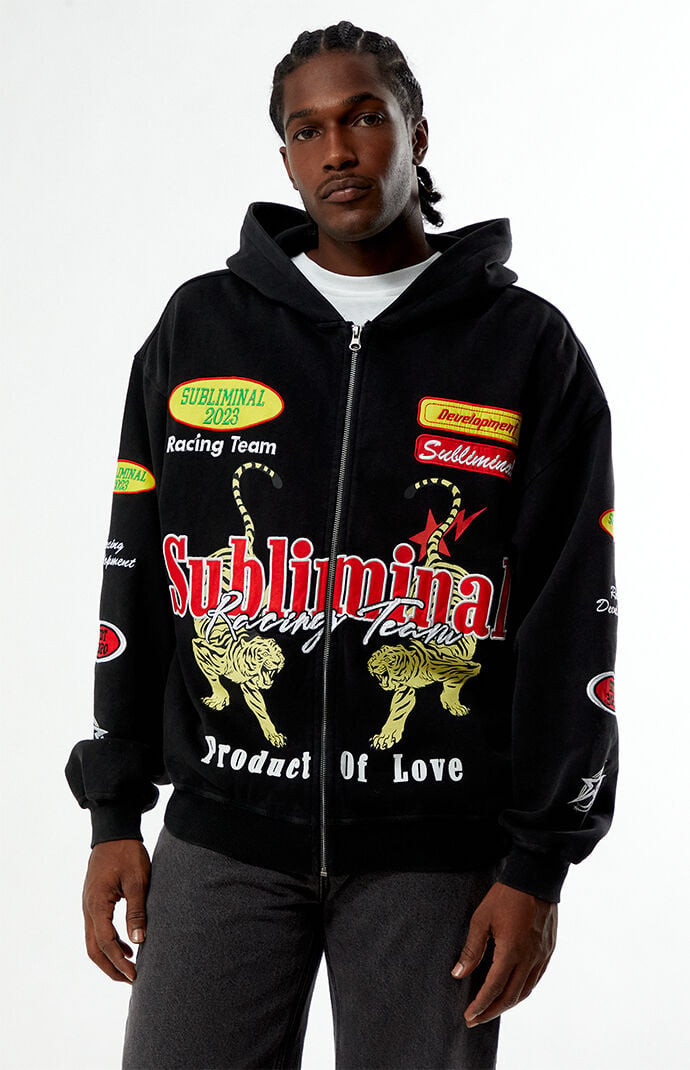 Men's Subliminal Racing Full Zip Hoodie in Black - Size Large | PacSun