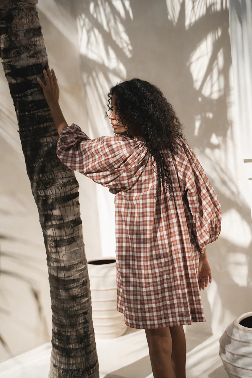 Poet Mini Dress ~ Red Clay | Daughters of India