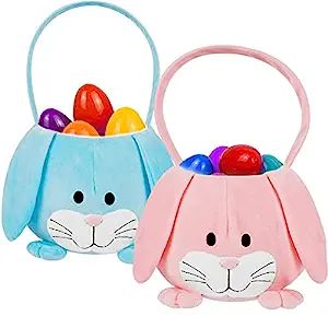 DR.DUDU 2 Pcs Easter Bunny Basket, Personalized Easter Basket for Egg Hunting, Fluffy Rabbit Cute... | Amazon (US)