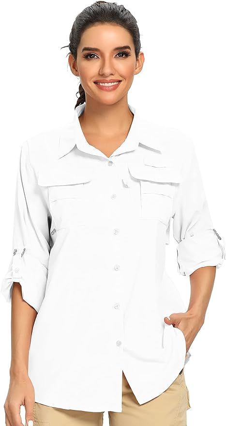 Women's UPF 50+ UV Sun Protection Safari Shirt, Long Sleeve Outdoor Cool Quick Dry Fishing Hiking... | Amazon (US)