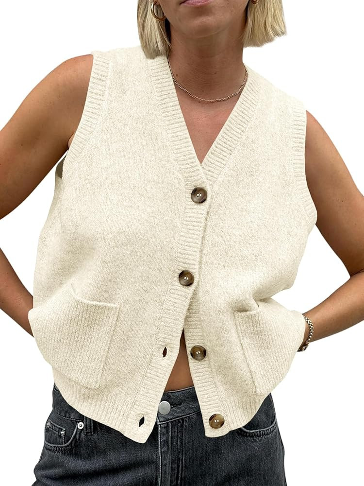 Saodimallsu Womens Sleeveless Sweater Vest Button V Neck Knit Trendy Casual Summer Cardigan with ... | Amazon (US)