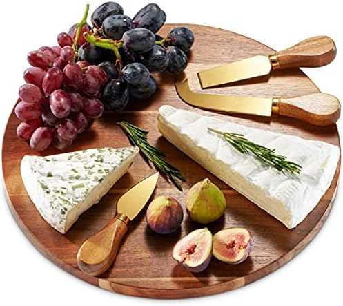 Godinger Cheese Board and Knife Set, Charcuterie Board Set, Acacia Wood Cheese Board with Cheese Too | Amazon (US)
