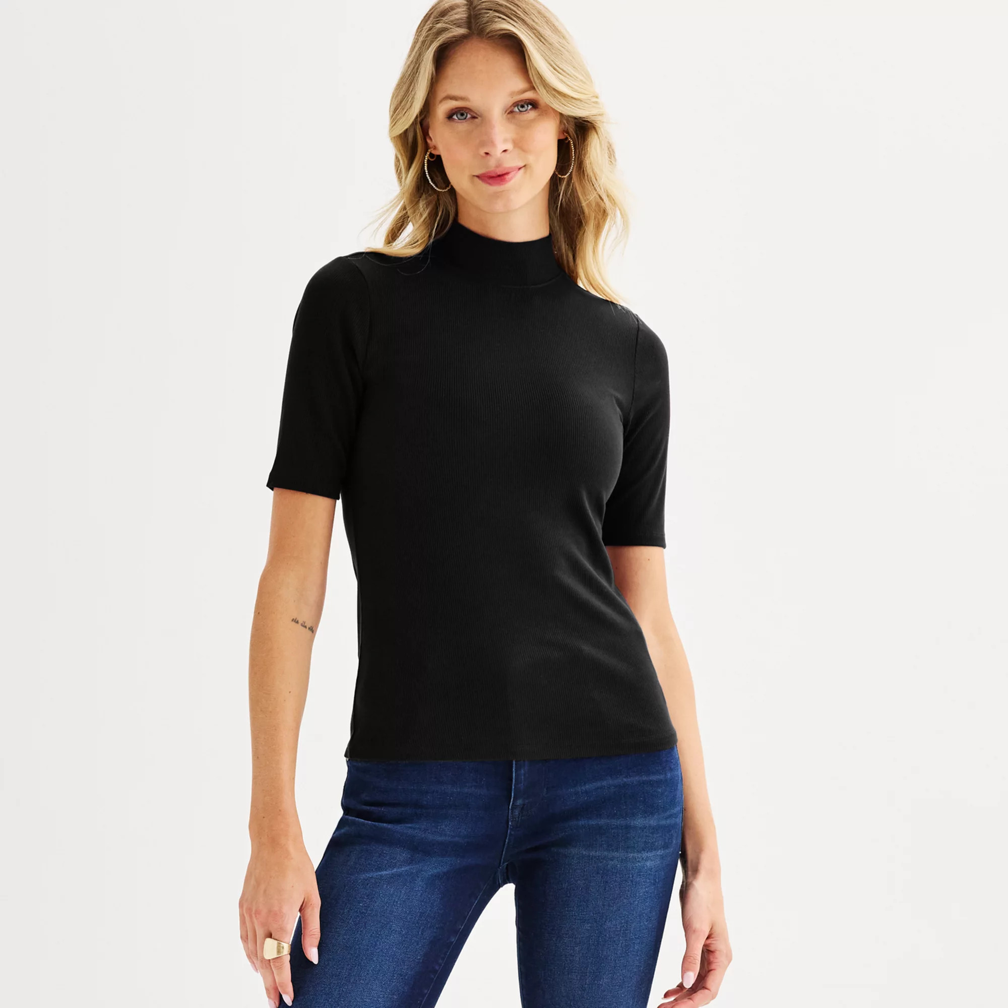 Women's Nine West Fitted Elbow Sleeve Mockneck T-Shirt, Size: XXL, Stella Peri | Kohl's