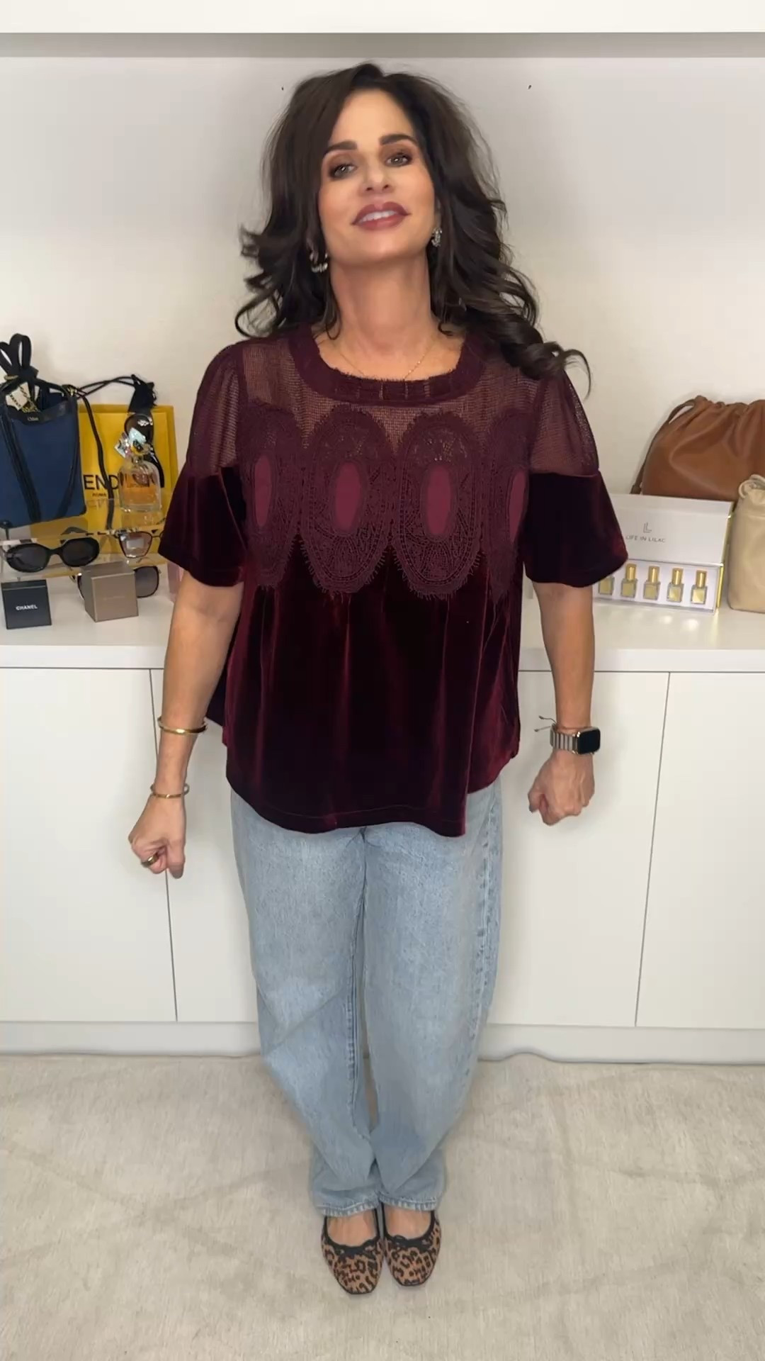 I am loving this FP designer  look top. I love the color , the fit and the price . Wearing a sm #velvettop  #freepeoplelookalike

#LTKOver40 #LTKFindsUnder50 #LTKStyleTip