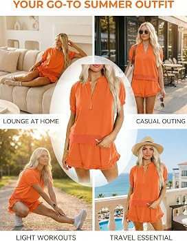 KevaMolly Women Half Zip Puff Sleeve 2 Piece Lounge Set | Amazon (US)