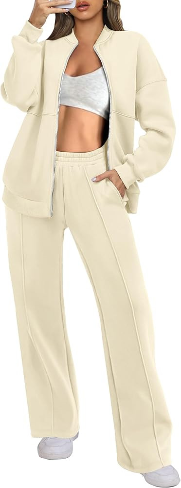 ANRABESS Women 2 Piece Outfits Lounge Set Oversized Zip Up Sweatshirt Jacket Sweatpant Matching S... | Amazon (US)