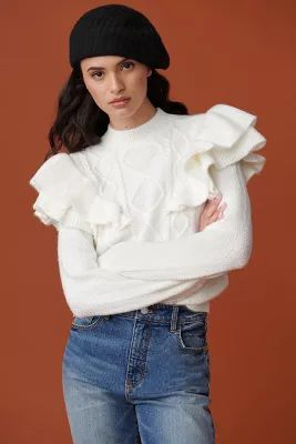 Ruffled Cable-Knit Sweater | Anthropologie (US)