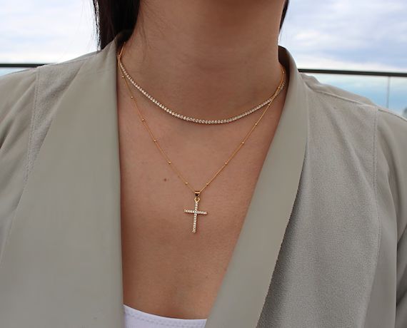 Gold Cross Necklace Diamond Cross Necklace CZ Cross | Etsy | Etsy (US)