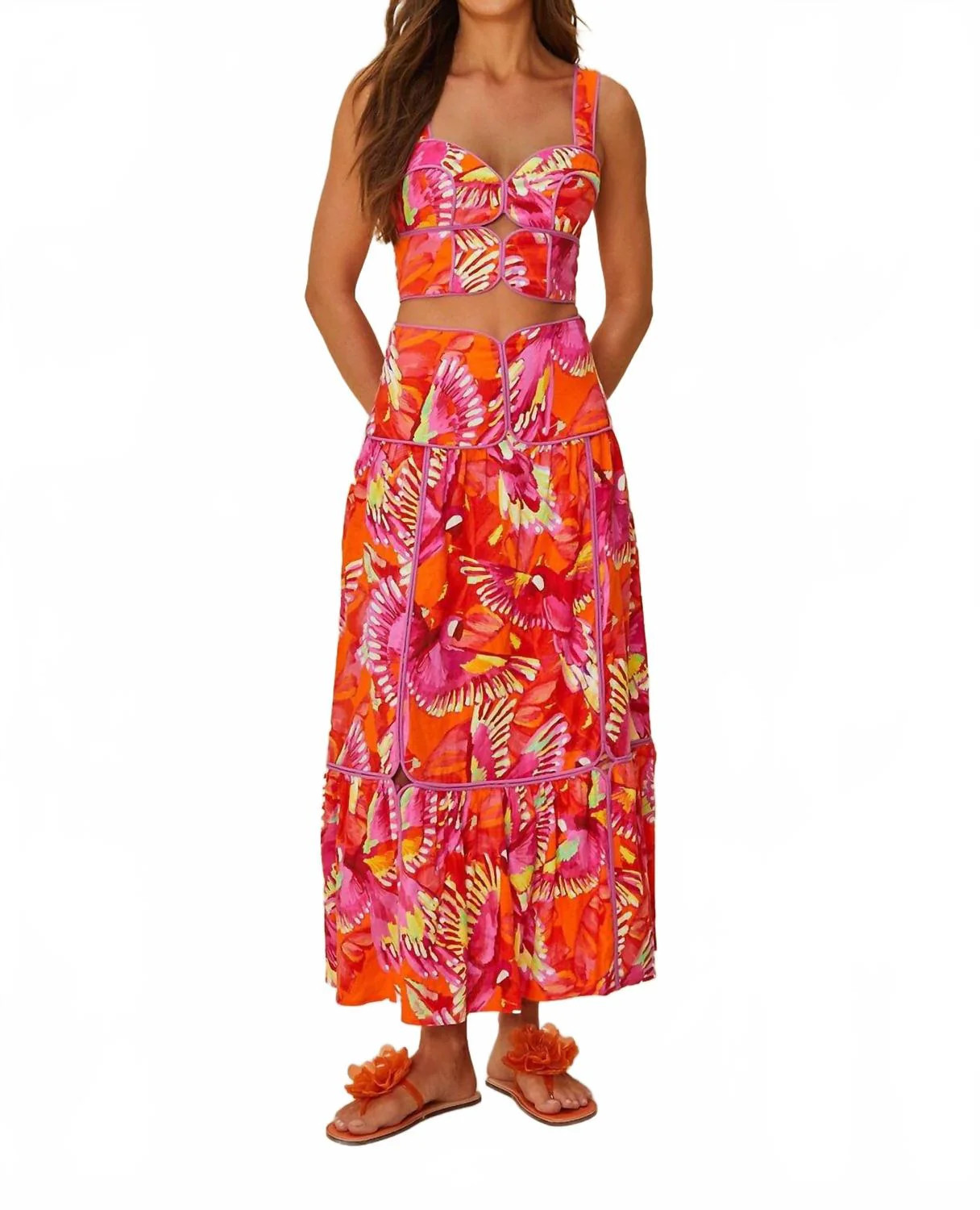 Framed Skirt In Flying Birds Orange | Shop Simon