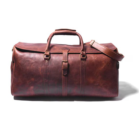 Full Grain Leather Duffle Bag/Monogrammed Genuine Leather Weekender Bag/Leather Holdall/Overnight... | Etsy (US)