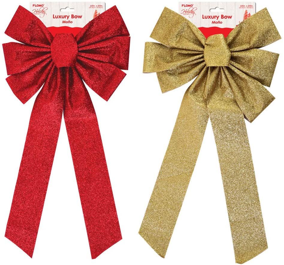 FLOMO Christmas Holiday Red & Gold Glitter Luxury Bows; 10" x 20" (1 Red & 1 Gold Bows) | Walmart (US)