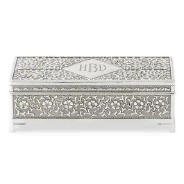 Small Personalized Rectangle Silver Jewelry Box - Pretty Floral And Vine | The Knot 
