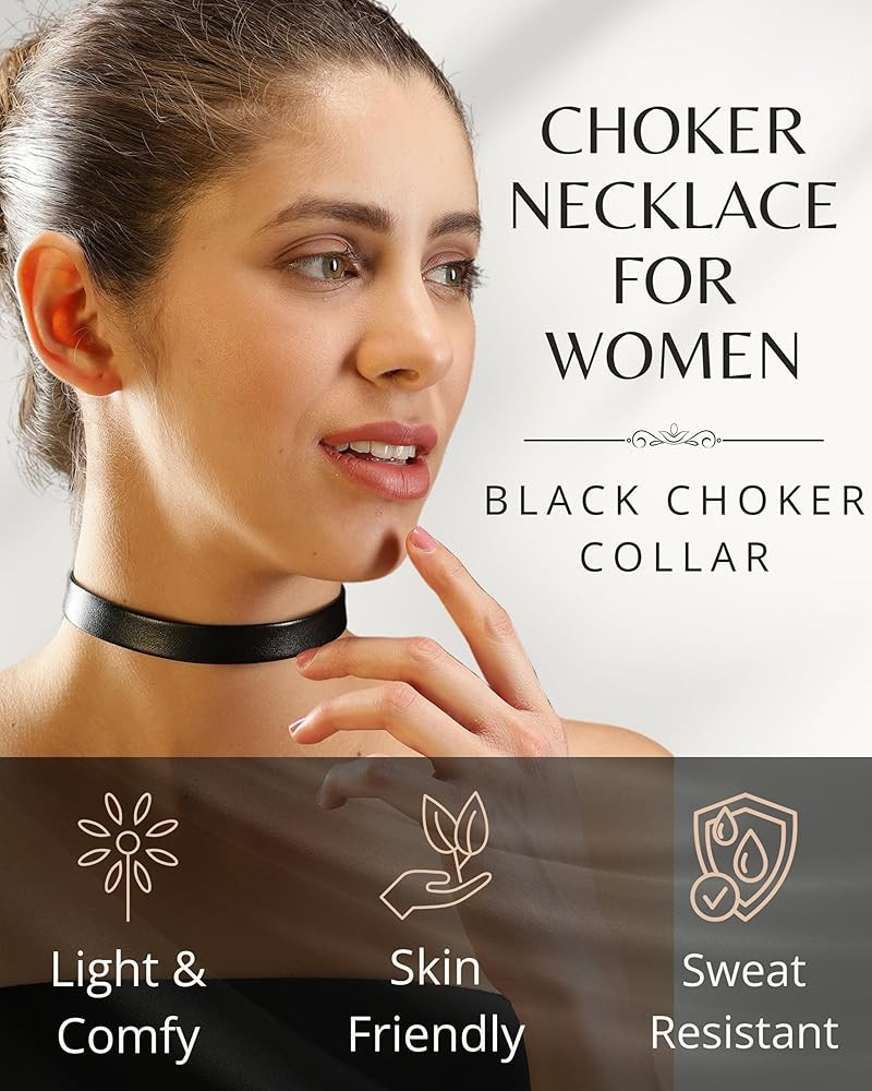 Classic Black Leather Choker Necklace for Women Girls, 90s Ribbon Neck Collar | Amazon (US)