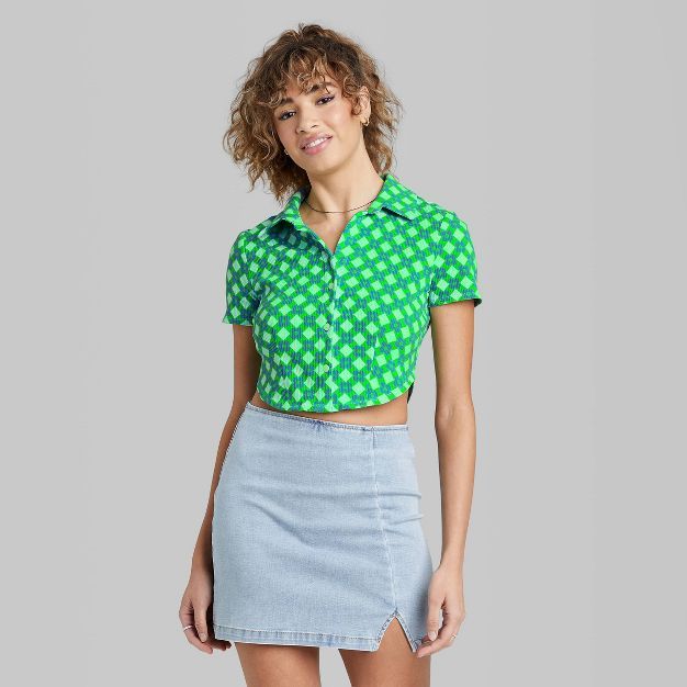 Women's Short Sleeve Button-Front Fitted Polo T-Shirt - Wild Fable™ | Target