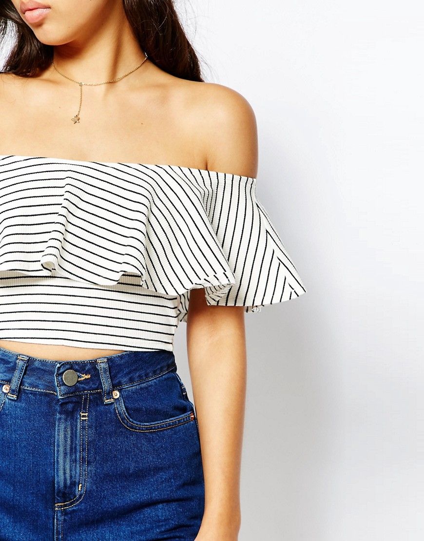 ASOS Crop Top In Stripe With Off Shoulder | ASOS UK