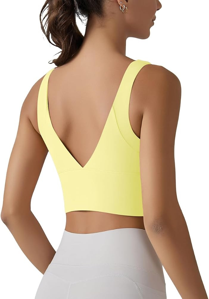 ABOCIW Longline Sports Bra for Women V Back Wireless Padded Medium Support Yoga Bra Workout Crop ... | Amazon (US)