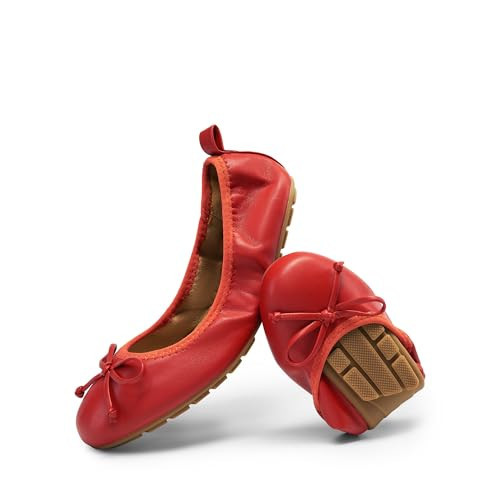 DREAM PAIRS Women's Flats, Foldable Ballet Flats for Women, Bowknot Round Toe Comfort Light Weight Slip-On Dress Shoes Red Size 9.5 SDFA2409W | Amazon (US)