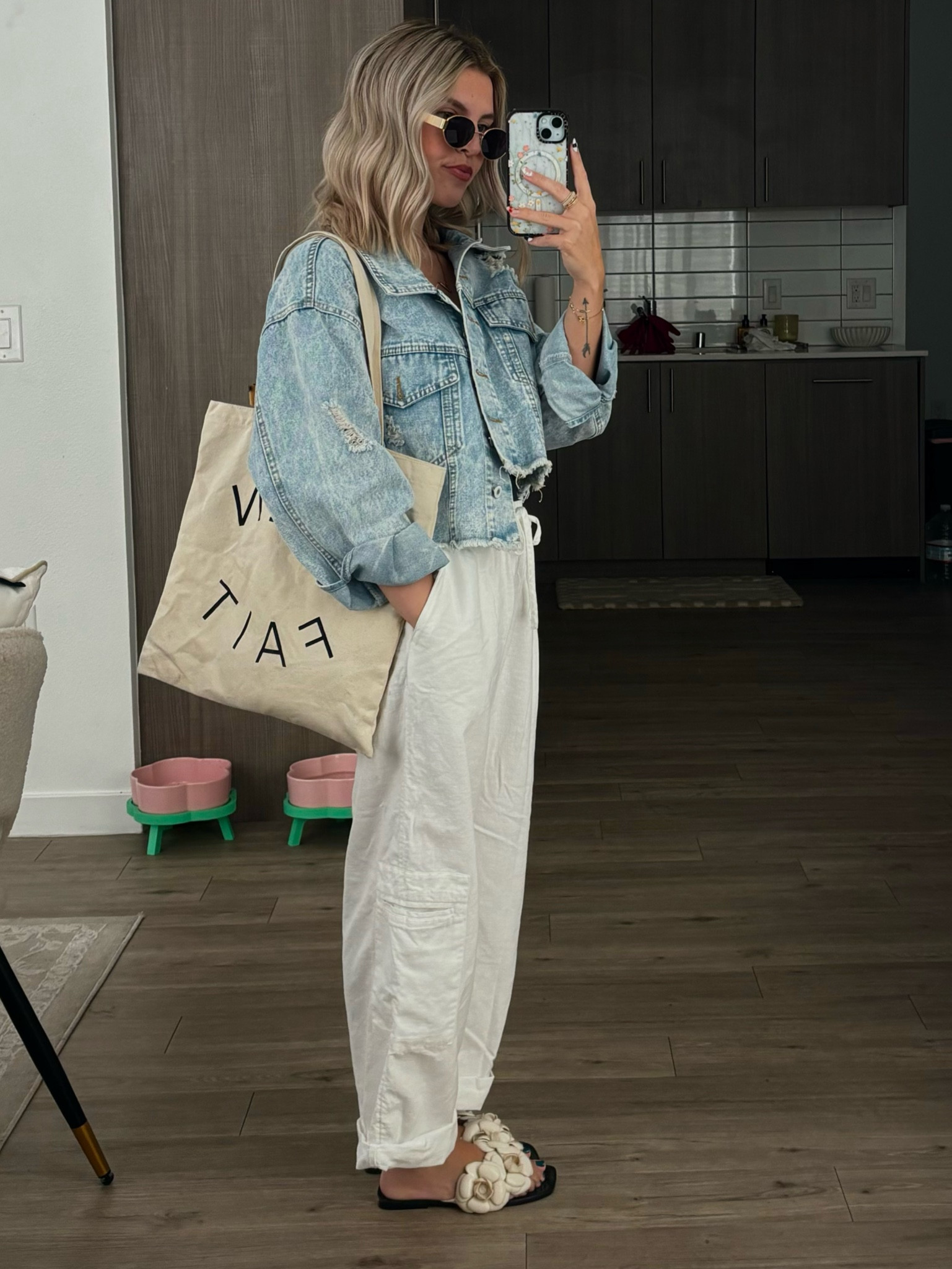 Madewell tote with linen pants, a denim jacket, and a tube top under

#LTKStyleTip #LTKxMadewell