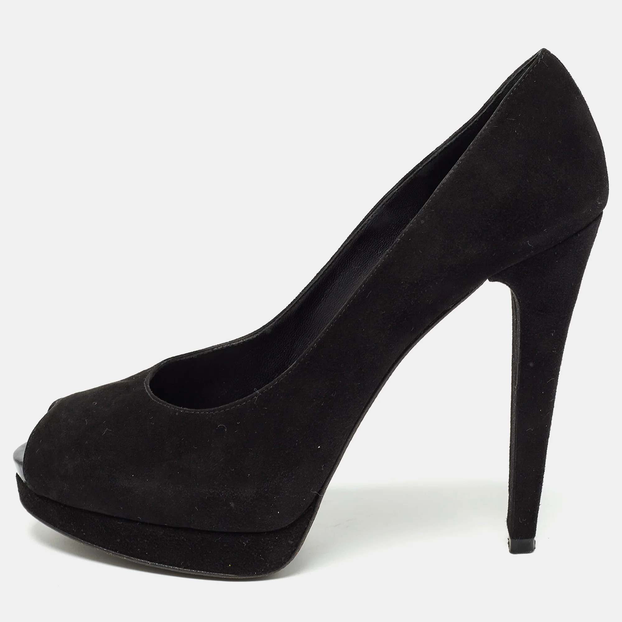 Stuart Weitzman Black Suede Peep Toe Pumps | Shop Simon
