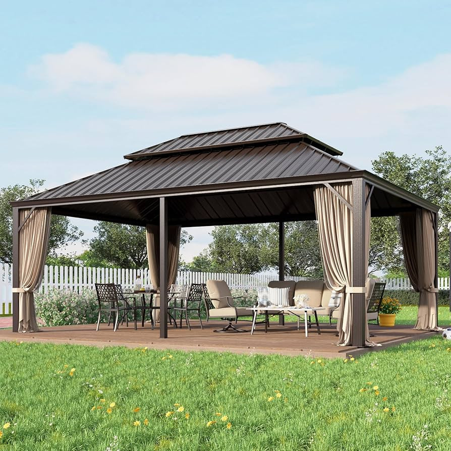 GREEN PARTY 14 X 20ft Hardtop Gazebo with Nettings and Curtains, Heavy Duty Double Roof Galvanize... | Amazon (US)