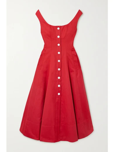 STAUD - Loretta Cotton-blend Faille Midi Dress - Red | NET-A-PORTER (US)