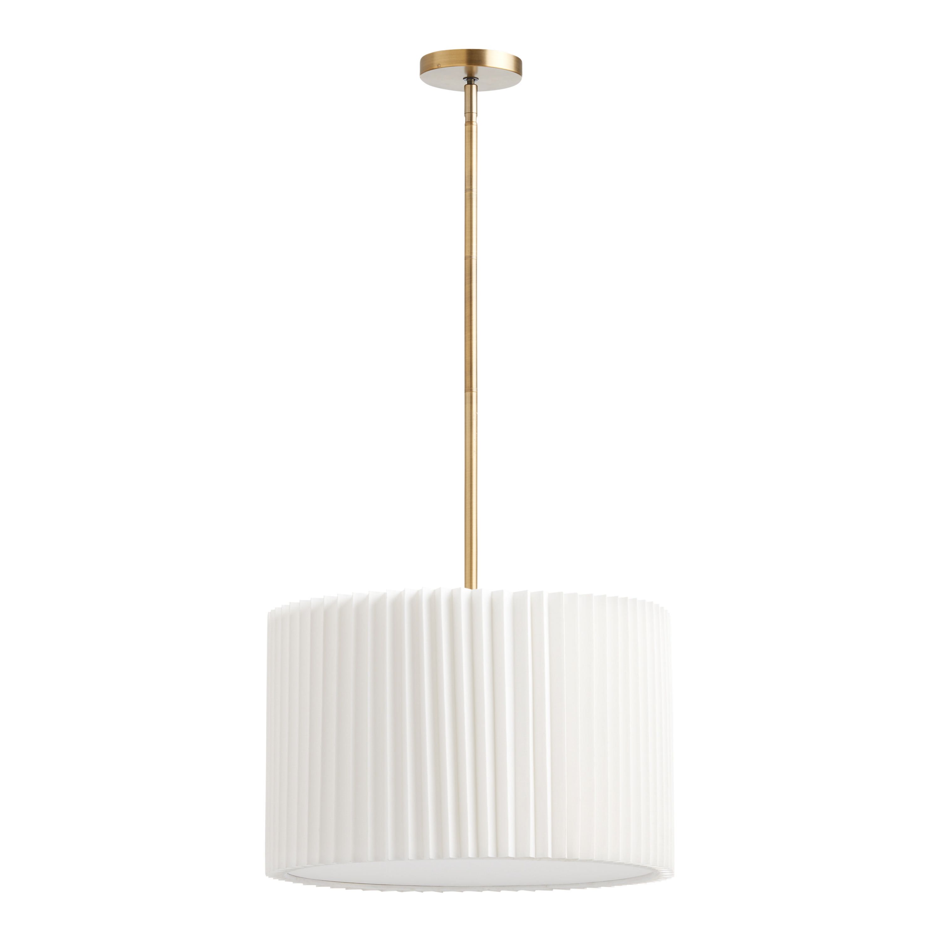 White Linen Pleated Drum Pendant Lamp | World Market