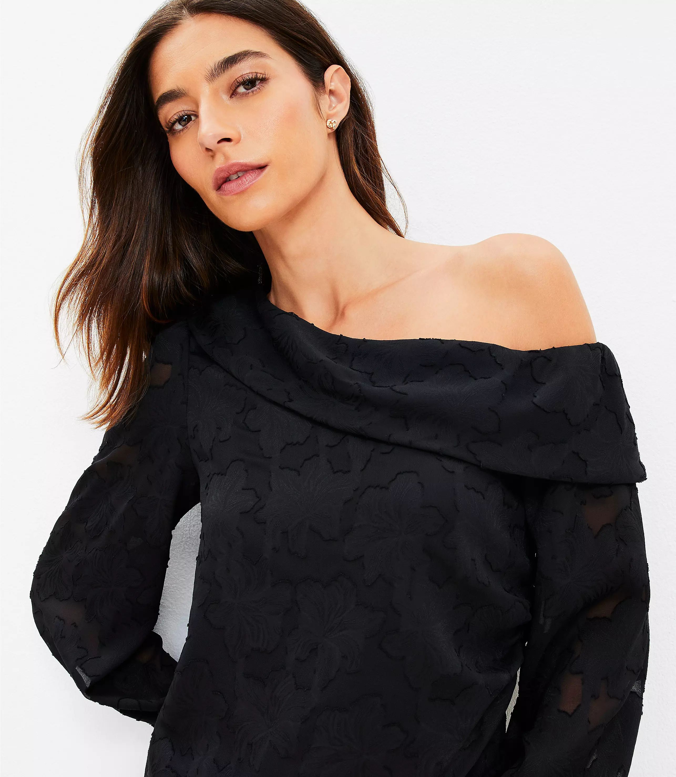 Floral Jacquard One Shoulder Blouse | LOFT